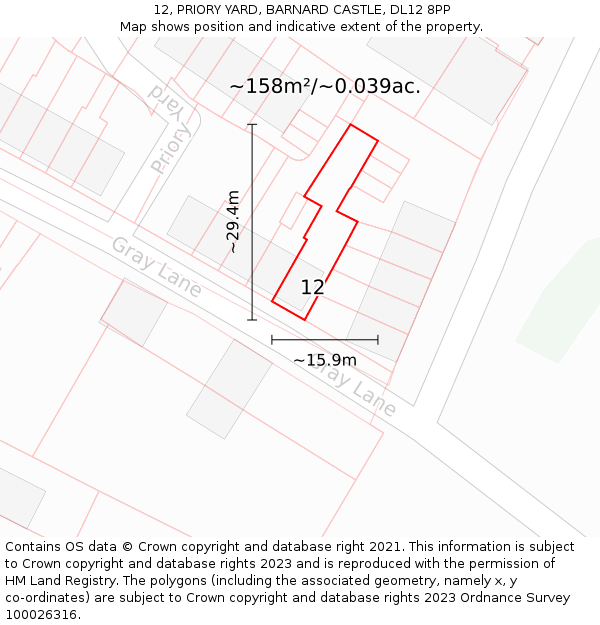 12, PRIORY YARD, BARNARD CASTLE, DL12 8PP: Plot and title map
