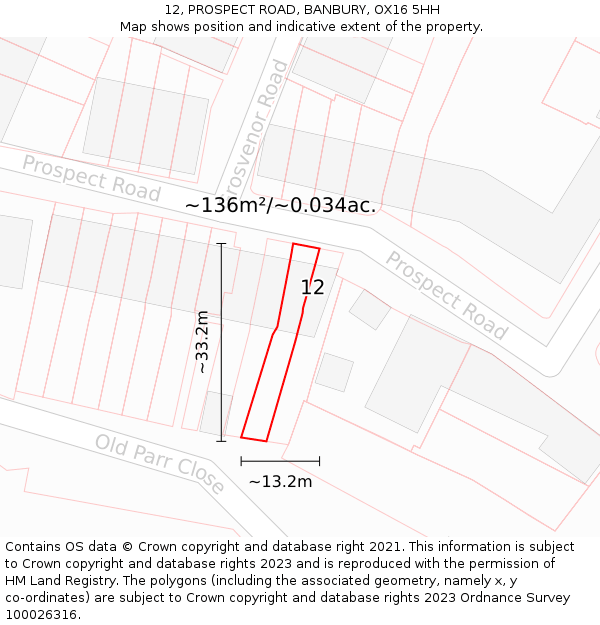 12, PROSPECT ROAD, BANBURY, OX16 5HH: Plot and title map