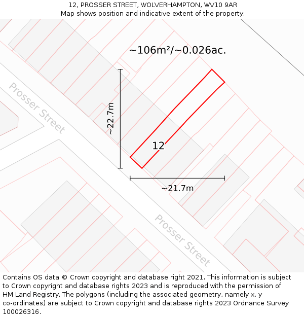 12, PROSSER STREET, WOLVERHAMPTON, WV10 9AR: Plot and title map