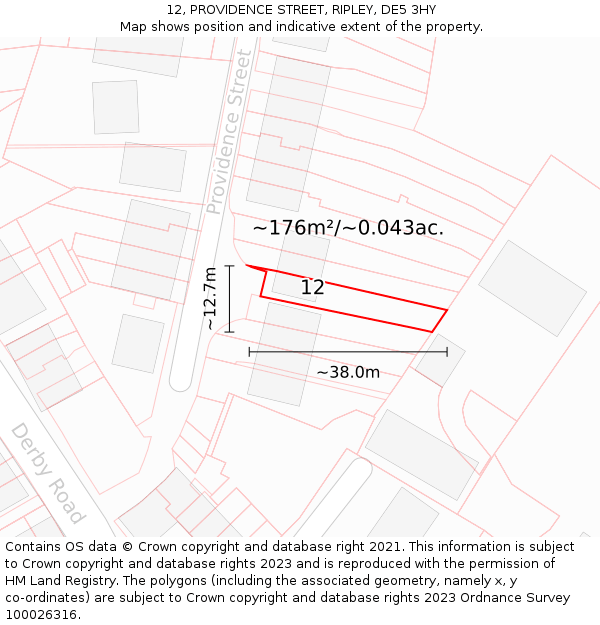 12, PROVIDENCE STREET, RIPLEY, DE5 3HY: Plot and title map