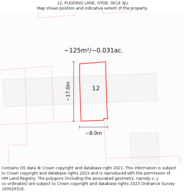 12, PUDDING LANE, HYDE, SK14 3JU: Plot and title map