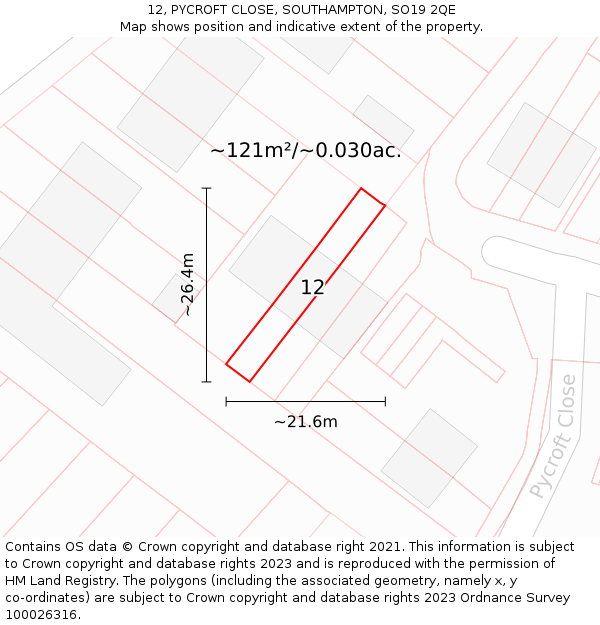 12, PYCROFT CLOSE, SOUTHAMPTON, SO19 2QE: Plot and title map