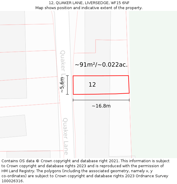 12, QUAKER LANE, LIVERSEDGE, WF15 6NF: Plot and title map