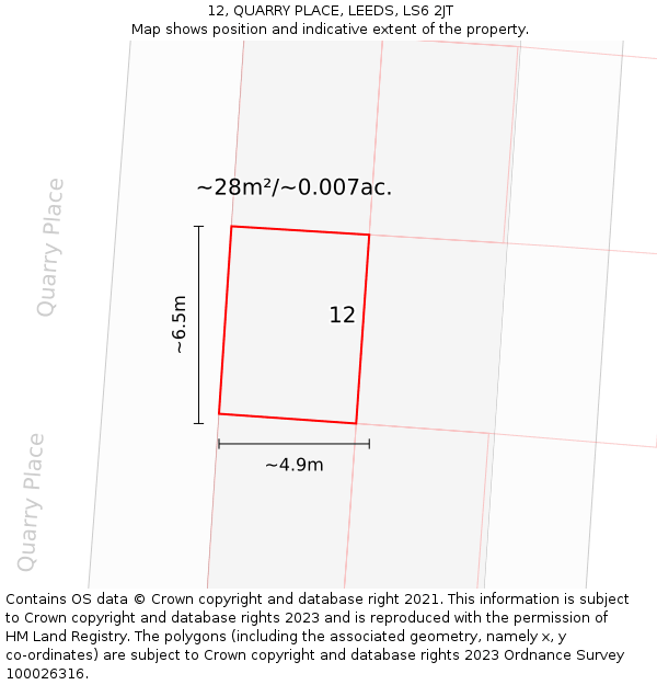 12, QUARRY PLACE, LEEDS, LS6 2JT: Plot and title map