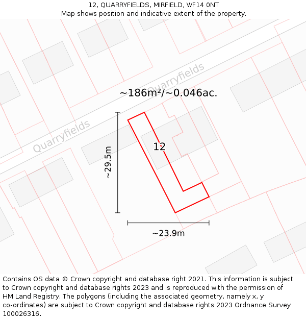 12, QUARRYFIELDS, MIRFIELD, WF14 0NT: Plot and title map
