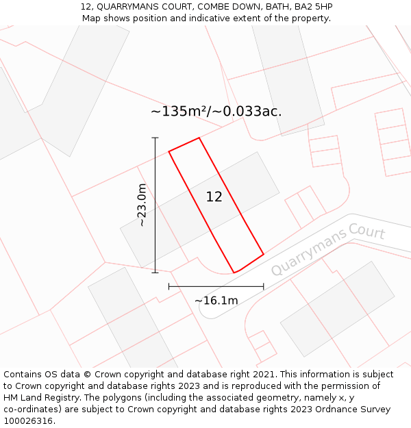 12, QUARRYMANS COURT, COMBE DOWN, BATH, BA2 5HP: Plot and title map