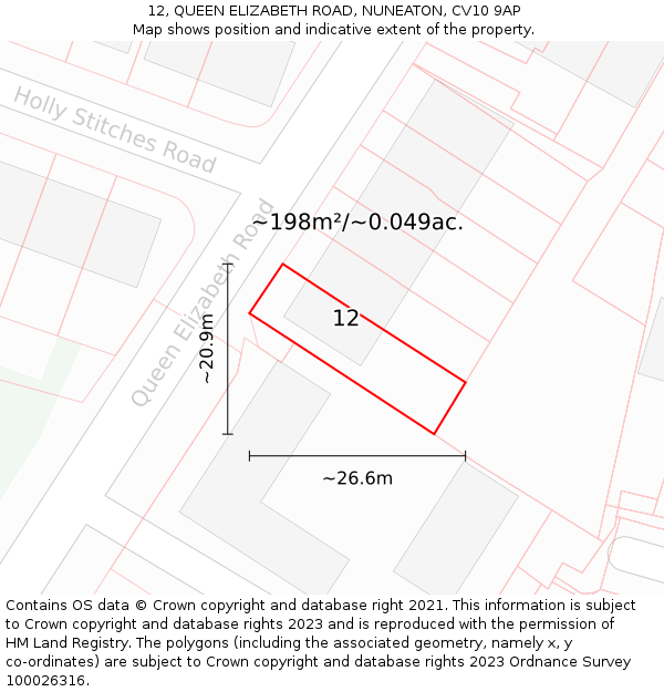 12, QUEEN ELIZABETH ROAD, NUNEATON, CV10 9AP: Plot and title map