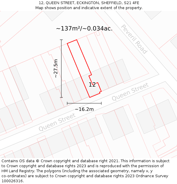12, QUEEN STREET, ECKINGTON, SHEFFIELD, S21 4FE: Plot and title map