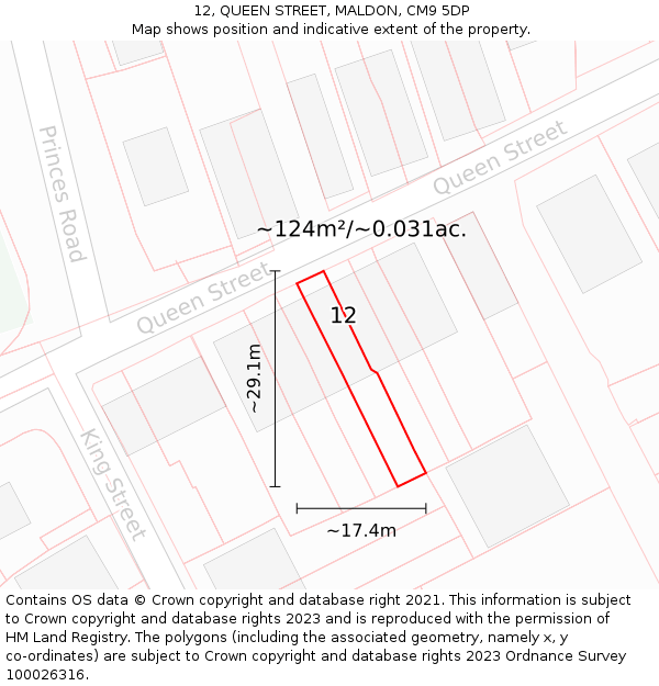 12, QUEEN STREET, MALDON, CM9 5DP: Plot and title map