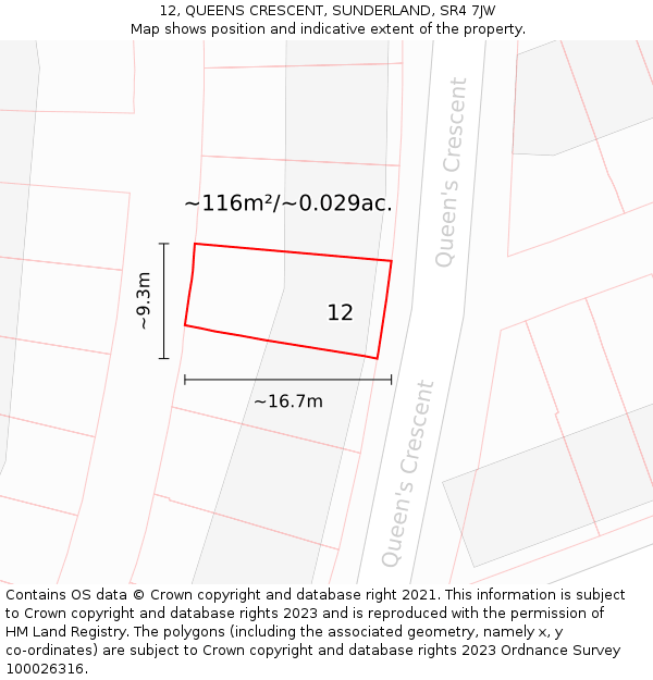 12, QUEENS CRESCENT, SUNDERLAND, SR4 7JW: Plot and title map