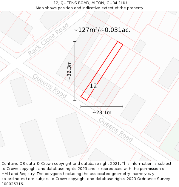 12, QUEENS ROAD, ALTON, GU34 1HU: Plot and title map