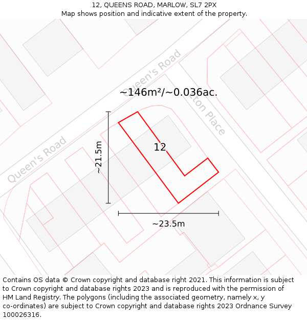 12, QUEENS ROAD, MARLOW, SL7 2PX: Plot and title map
