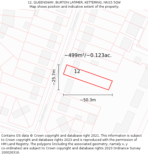 12, QUEENSWAY, BURTON LATIMER, KETTERING, NN15 5QW: Plot and title map