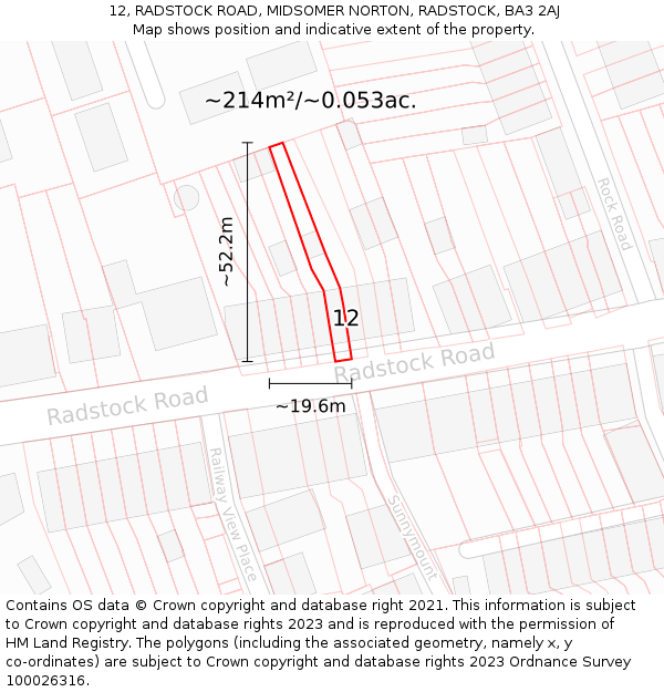 12, RADSTOCK ROAD, MIDSOMER NORTON, RADSTOCK, BA3 2AJ: Plot and title map