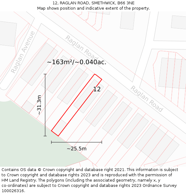 12, RAGLAN ROAD, SMETHWICK, B66 3NE: Plot and title map