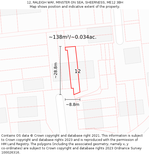 12, RALEIGH WAY, MINSTER ON SEA, SHEERNESS, ME12 3BH: Plot and title map
