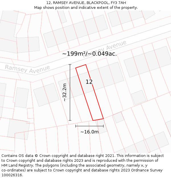 12, RAMSEY AVENUE, BLACKPOOL, FY3 7AH: Plot and title map