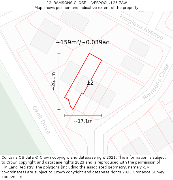12, RAMSONS CLOSE, LIVERPOOL, L26 7AW: Plot and title map