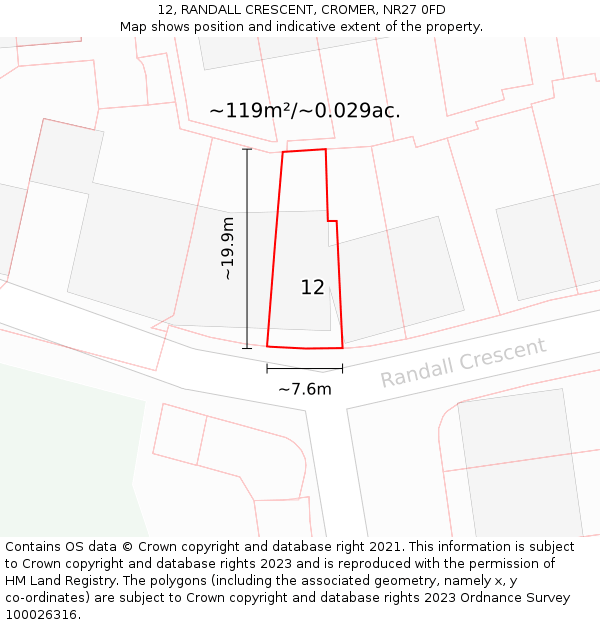 12, RANDALL CRESCENT, CROMER, NR27 0FD: Plot and title map