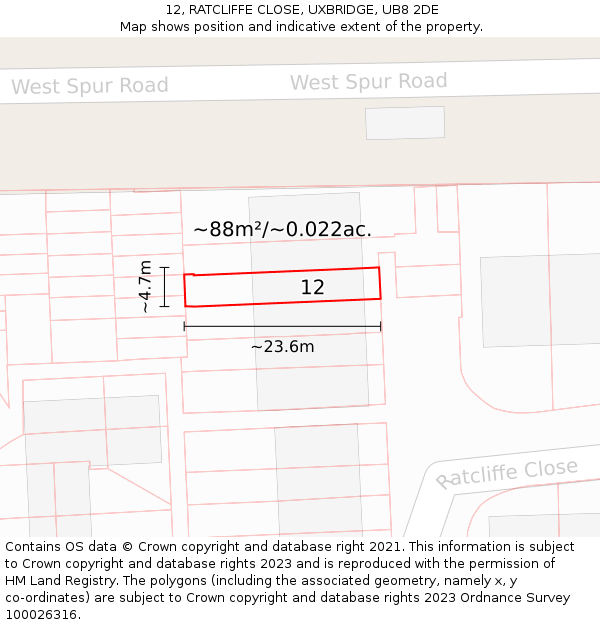 12, RATCLIFFE CLOSE, UXBRIDGE, UB8 2DE: Plot and title map