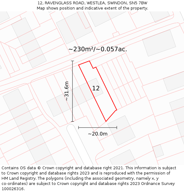 12, RAVENGLASS ROAD, WESTLEA, SWINDON, SN5 7BW: Plot and title map