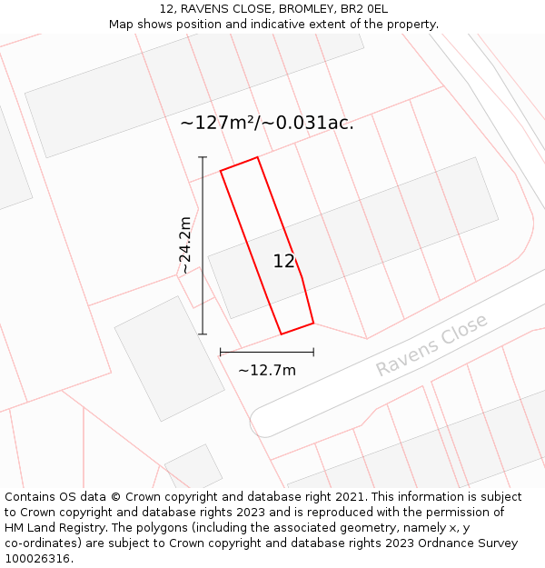 12, RAVENS CLOSE, BROMLEY, BR2 0EL: Plot and title map