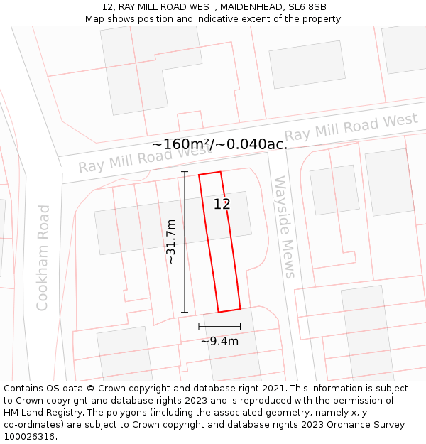 12, RAY MILL ROAD WEST, MAIDENHEAD, SL6 8SB: Plot and title map