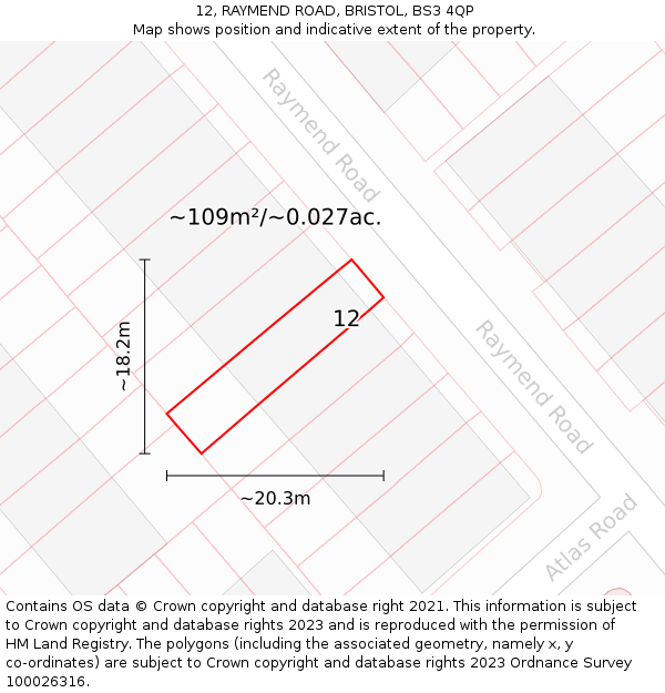 12, RAYMEND ROAD, BRISTOL, BS3 4QP: Plot and title map