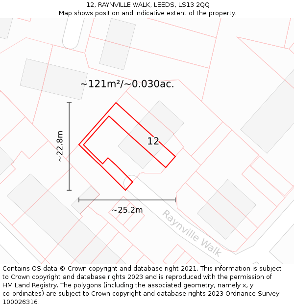 12, RAYNVILLE WALK, LEEDS, LS13 2QQ: Plot and title map
