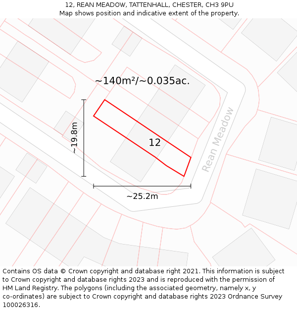 12, REAN MEADOW, TATTENHALL, CHESTER, CH3 9PU: Plot and title map