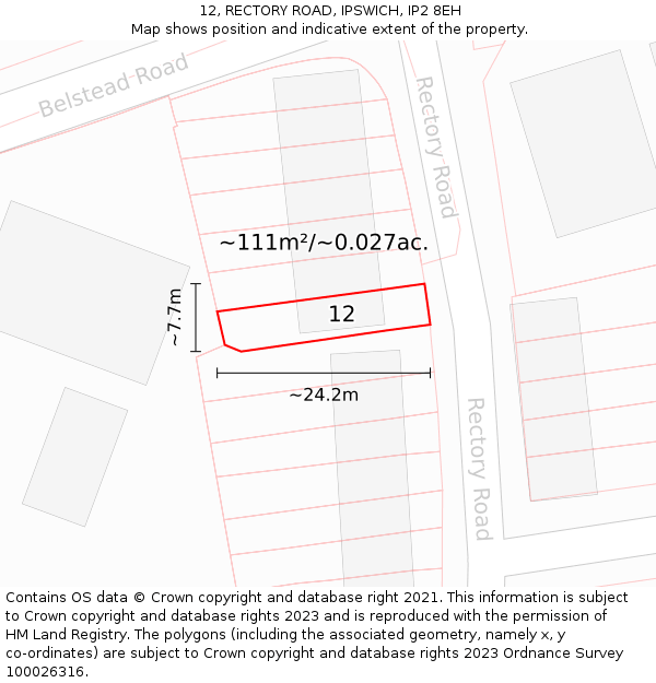 12, RECTORY ROAD, IPSWICH, IP2 8EH: Plot and title map