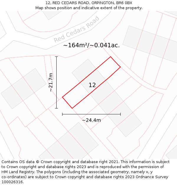 12, RED CEDARS ROAD, ORPINGTON, BR6 0BX: Plot and title map