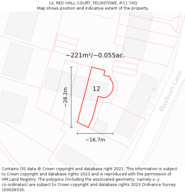 12, RED HALL COURT, FELIXSTOWE, IP11 7AQ: Plot and title map