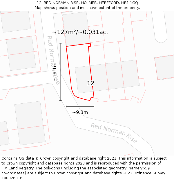 12, RED NORMAN RISE, HOLMER, HEREFORD, HR1 1GQ: Plot and title map