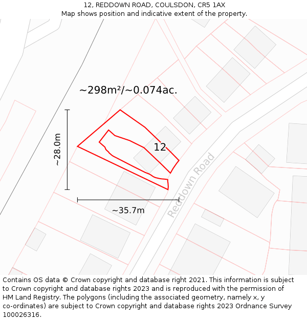 12, REDDOWN ROAD, COULSDON, CR5 1AX: Plot and title map