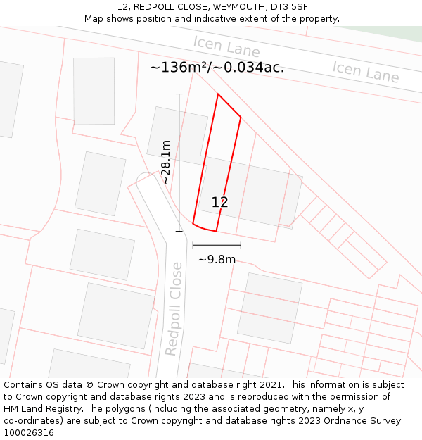 12, REDPOLL CLOSE, WEYMOUTH, DT3 5SF: Plot and title map