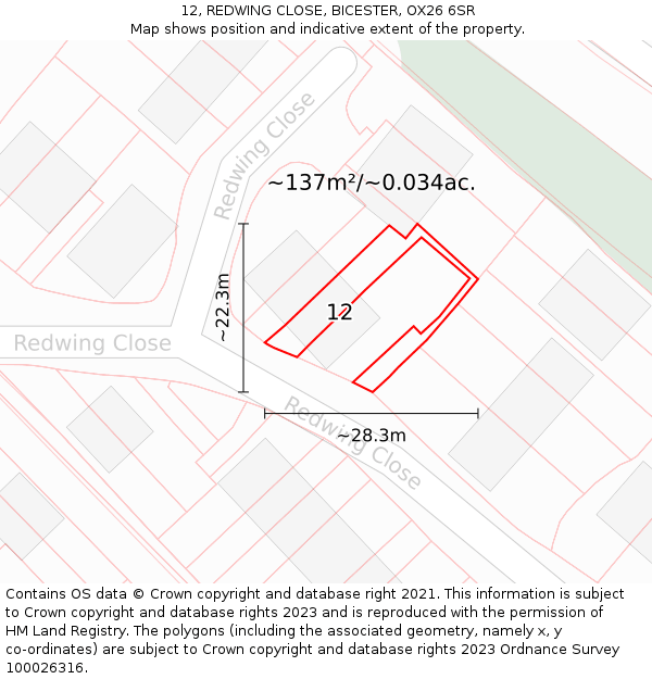 12, REDWING CLOSE, BICESTER, OX26 6SR: Plot and title map