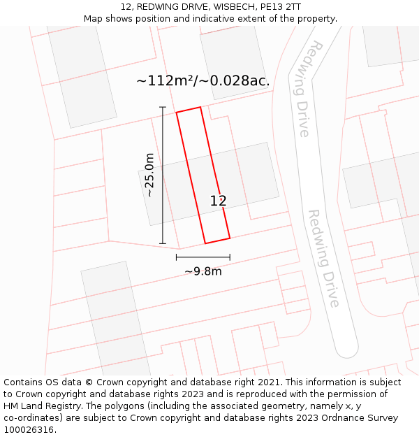 12, REDWING DRIVE, WISBECH, PE13 2TT: Plot and title map