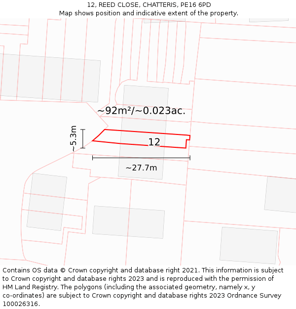 12, REED CLOSE, CHATTERIS, PE16 6PD: Plot and title map