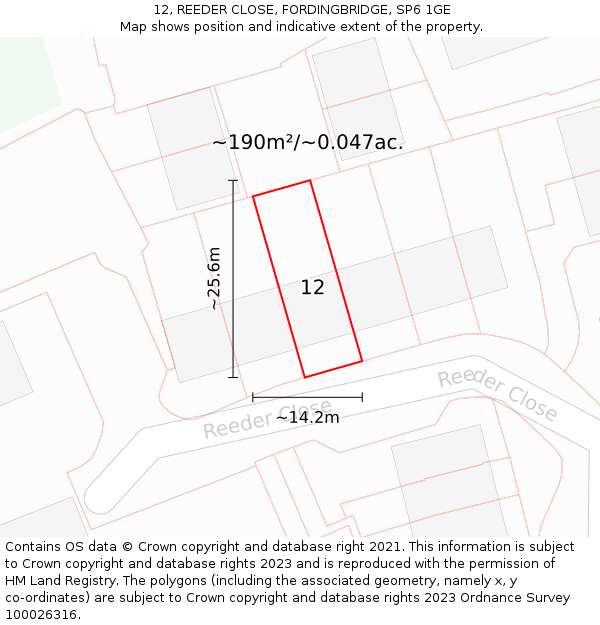 12, REEDER CLOSE, FORDINGBRIDGE, SP6 1GE: Plot and title map