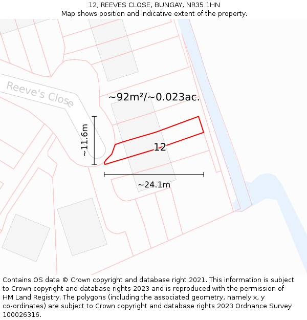 12, REEVES CLOSE, BUNGAY, NR35 1HN: Plot and title map