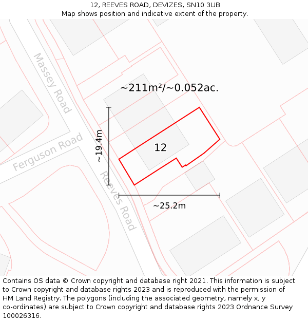 12, REEVES ROAD, DEVIZES, SN10 3UB: Plot and title map