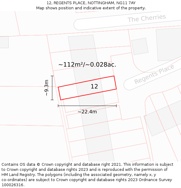 12, REGENTS PLACE, NOTTINGHAM, NG11 7AY: Plot and title map