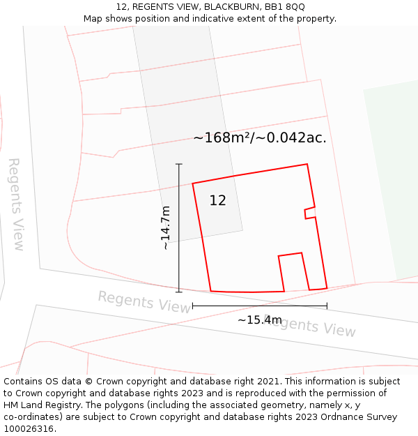12, REGENTS VIEW, BLACKBURN, BB1 8QQ: Plot and title map