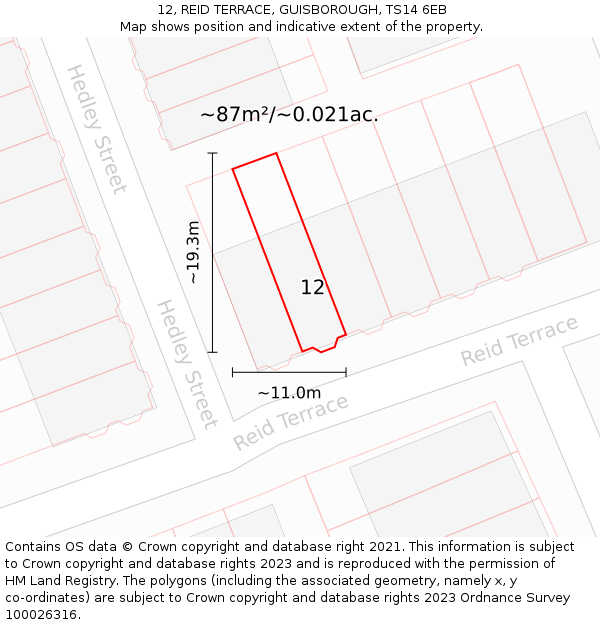 12, REID TERRACE, GUISBOROUGH, TS14 6EB: Plot and title map