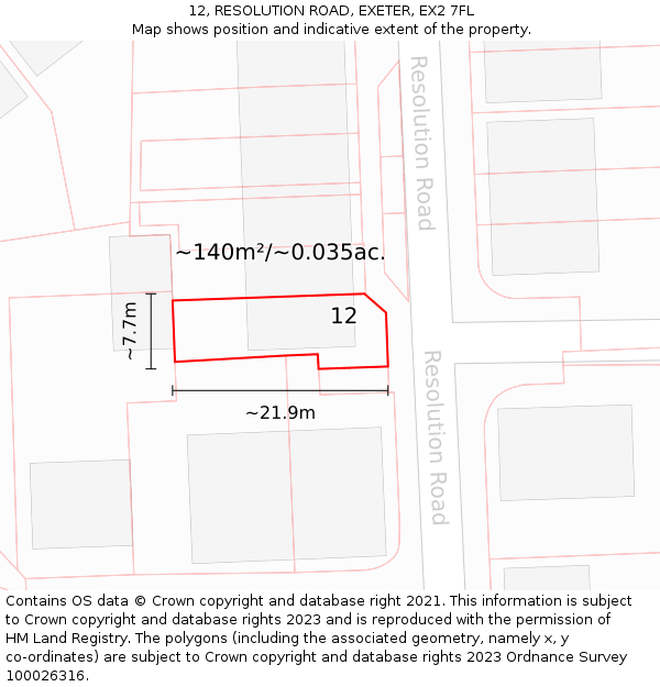 12, RESOLUTION ROAD, EXETER, EX2 7FL: Plot and title map