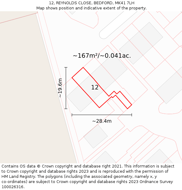 12, REYNOLDS CLOSE, BEDFORD, MK41 7LH: Plot and title map