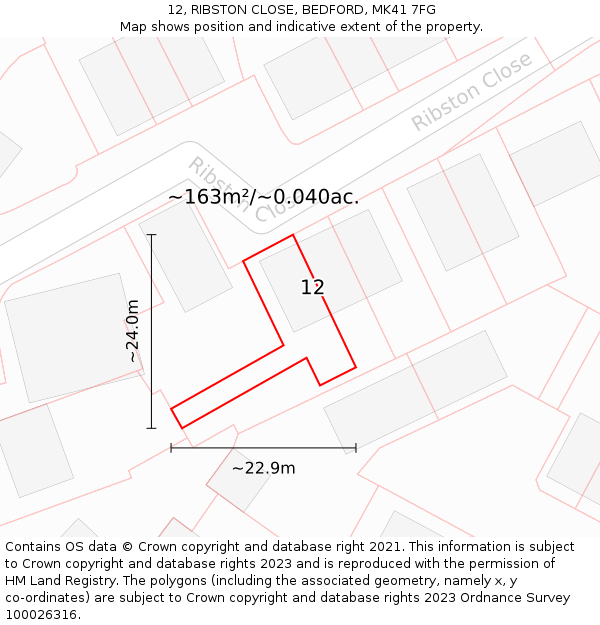 12, RIBSTON CLOSE, BEDFORD, MK41 7FG: Plot and title map