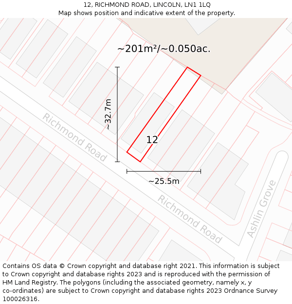 12, RICHMOND ROAD, LINCOLN, LN1 1LQ: Plot and title map