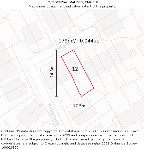 12, RIDGEWAY, MALDON, CM9 6UF: Plot and title map